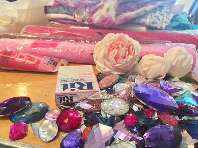 Suicide Forest process shot, made possible by @materialsforthearts 
#suicideforest #bushwickstarr #costumedesign #costumedesigner #theater #newwork #newplay #gems #roses #sparkle #pastels